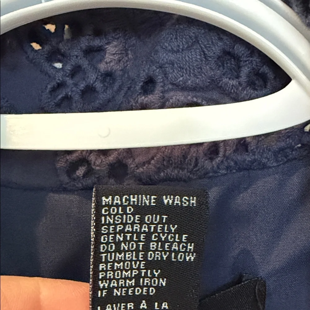 Sandro sz M 100% Cotton Women's Dark Blue Floral Lace Eyelet single but. Blazer - Picture 4 of 10